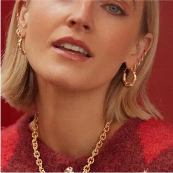 New! Anthropologie London 14K Gold Plated Hoop Earrings NWOT - Picture 2 of 2